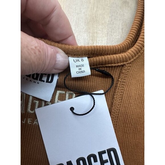 NWTs Ragged Priest Ragged Jeans Corset Hem Top Brown Ribbed Womens Sz 4 S - Picture 2 of 6